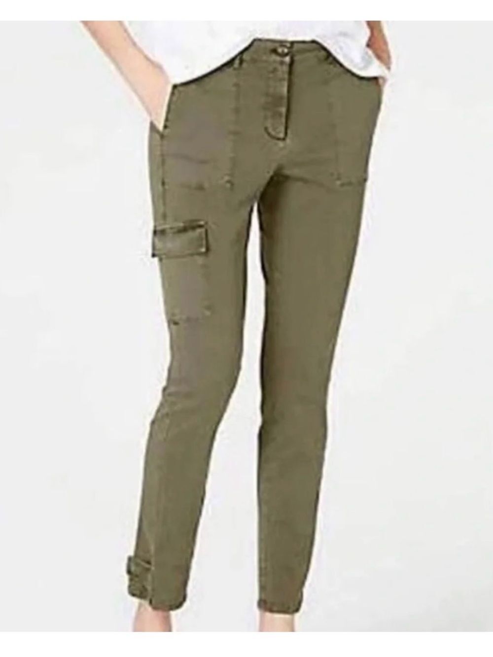 J. JILL Green Cargo Twill Skinny Casual Pants Snap Ankle Accent SIZE 2 Petite